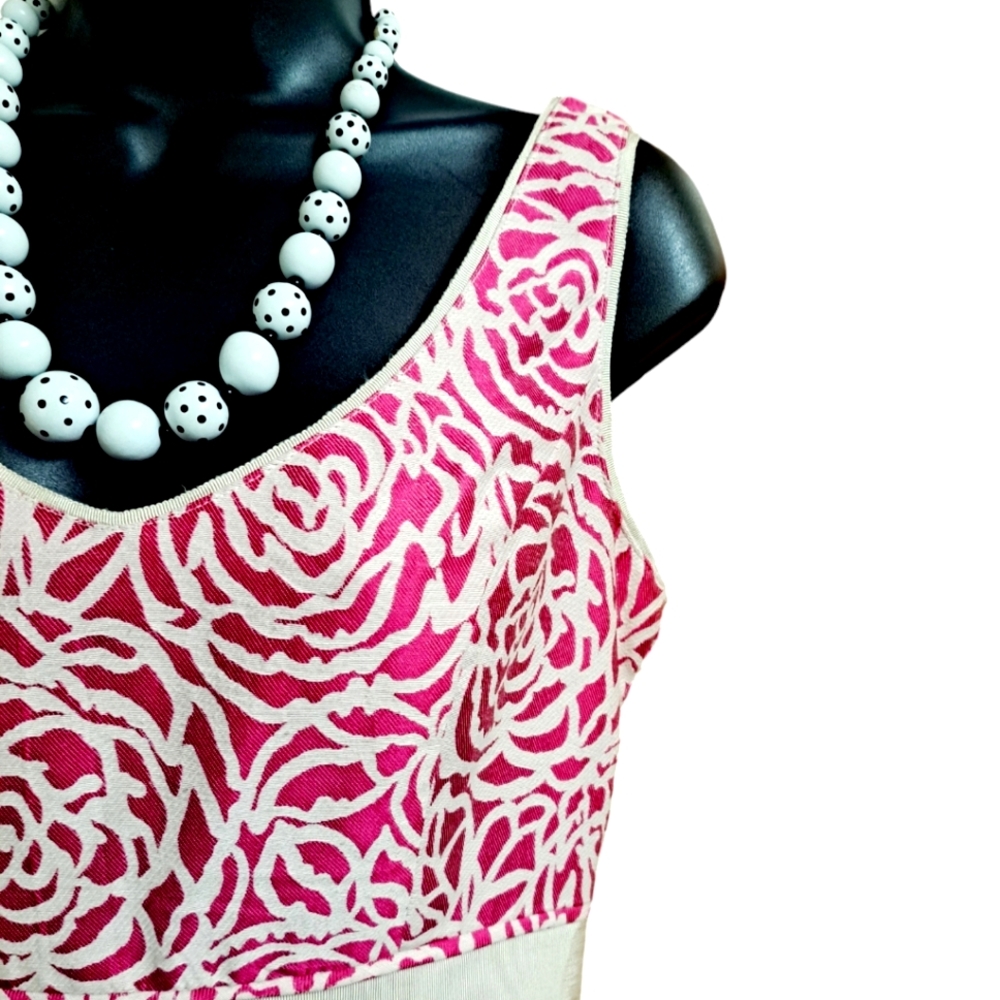 Maggie London Pink/Off-white Floral Sheath Dress Women's Size 8 Colorful Classic - Picture 5 of 11